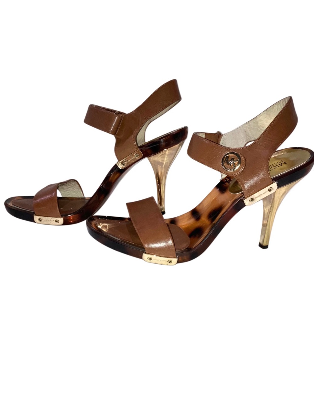 Michael Kors Lani Tortoise Sandal High Heel Lucite Gold Shoes Sandals Size 11 - Picture 5 of 11
